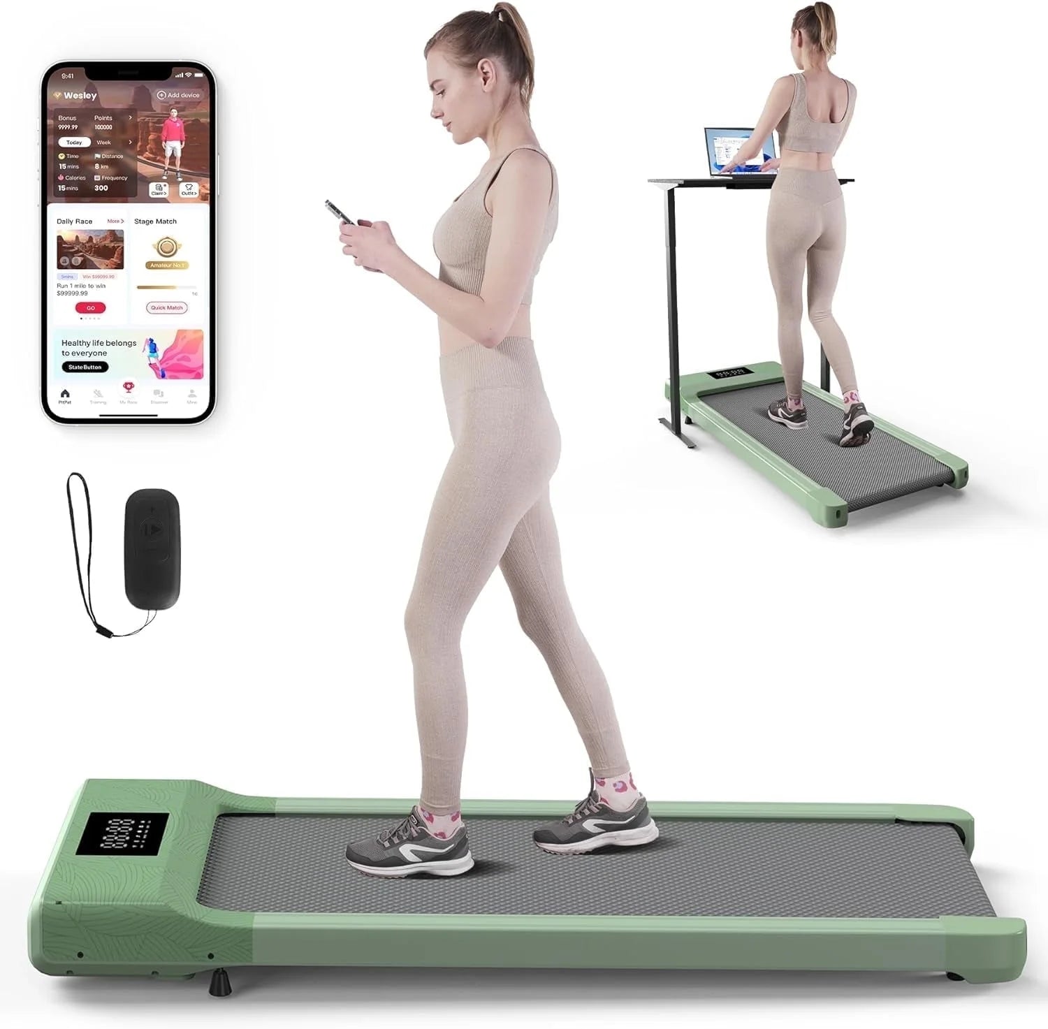 Walking Pad 300Lb, 40*16 Walking Area under Desk Treadmillwith Remote Control,0.6-3.8Mph Walking Pad Treadmill (Green)