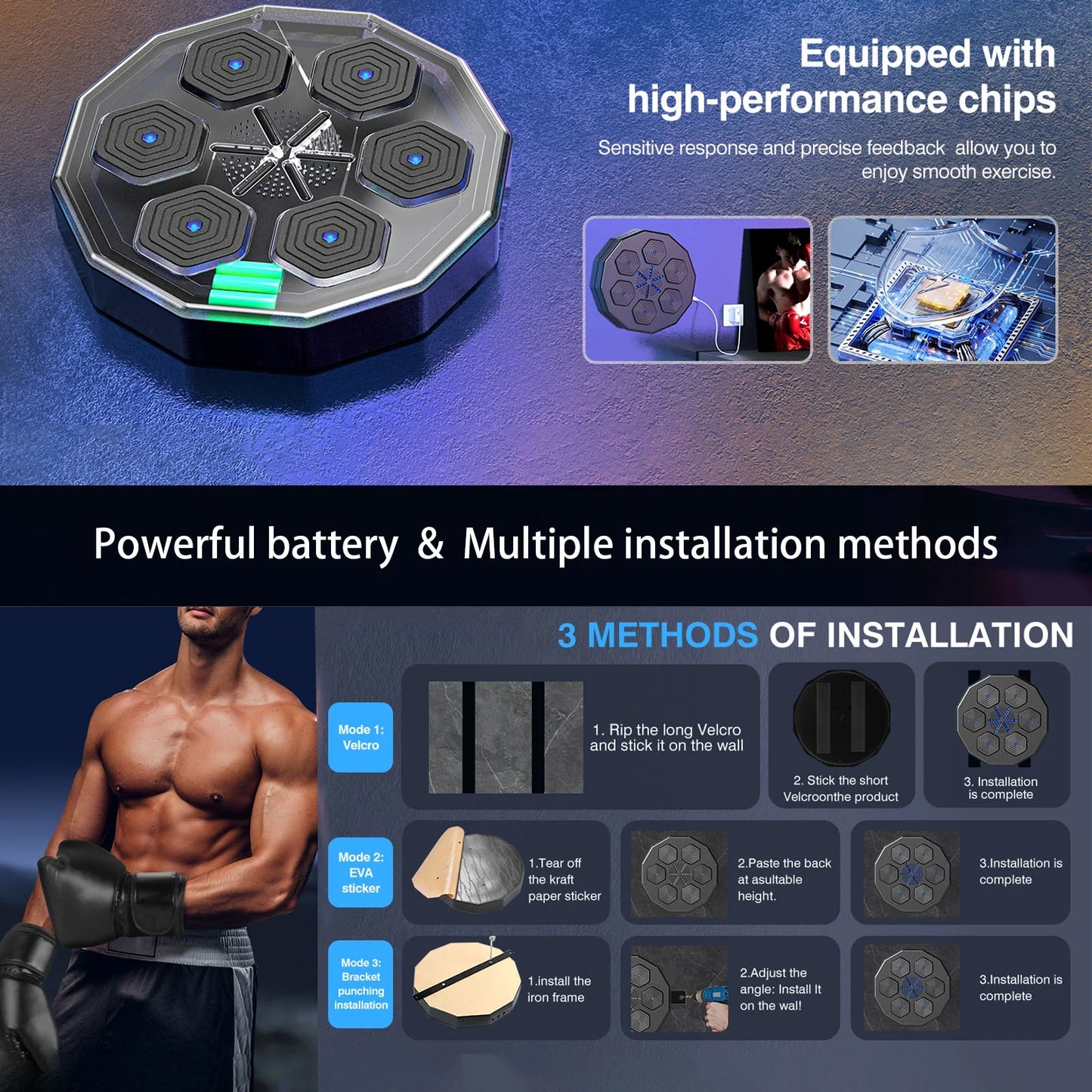 Music Boxing Machine, Upgraded 2.0 Smart Bluetooth Music Boxing Parent-Child Games, Wall-Mounted Exercise Equipment for Home Exercise New Fitness