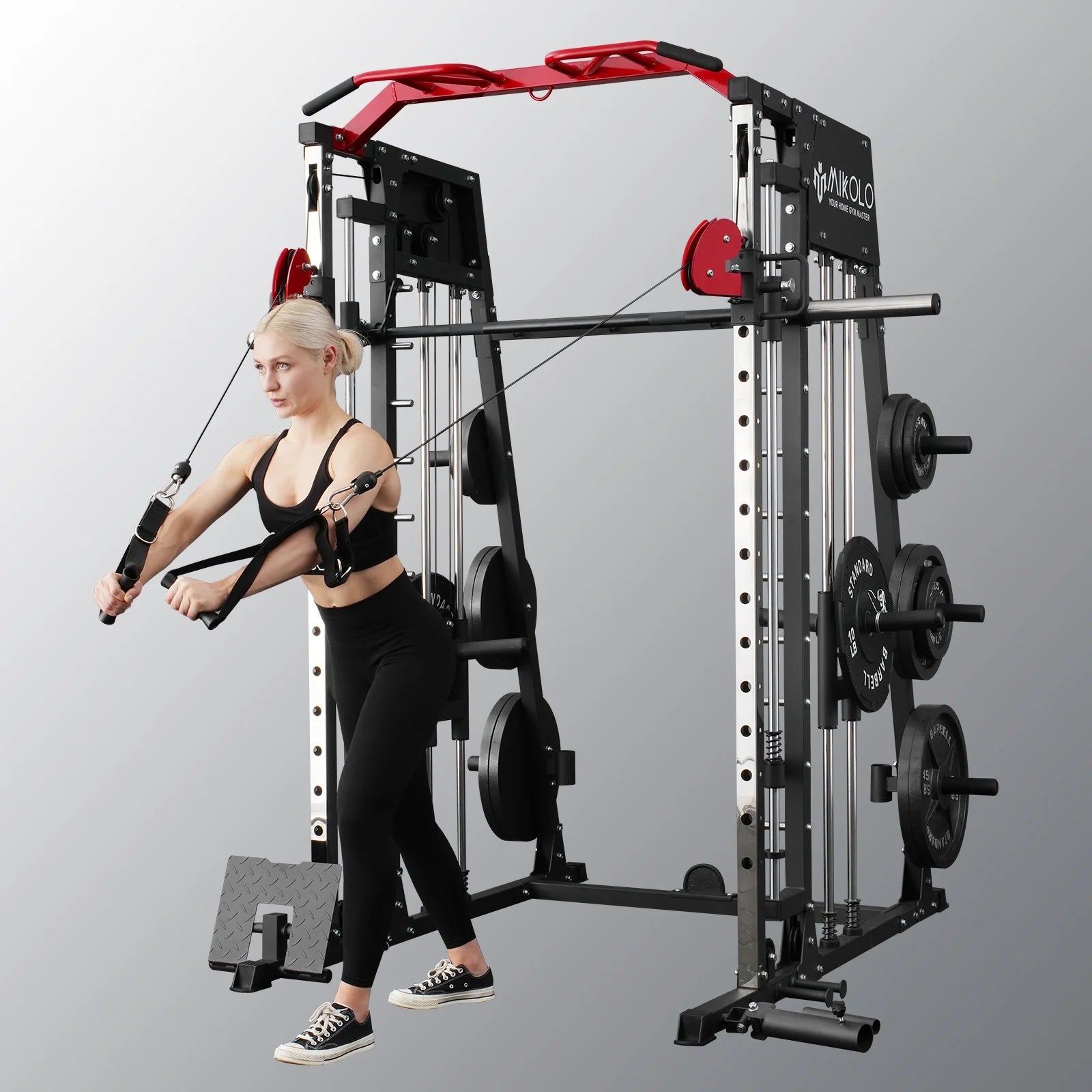 Smith Machine Home Gym, 2200 Lbs Power Rack Cage with 800 Lbs Weight Bench and Cable Crossover System, Weight Bar, 360Â° Landmine, Home Gym