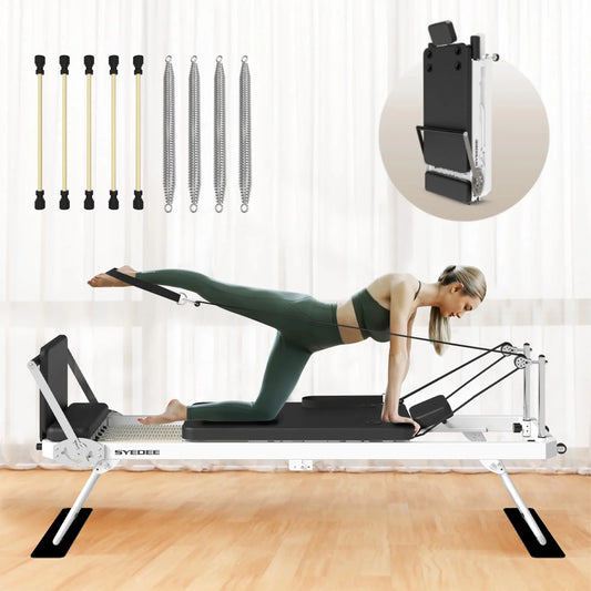 Foldable Pilates Equipment for Home Workouts,Balanced Body Pilates Reformer Machine for Home and Gym, Pilates Exercise Equipment with Jump Board, Additional 4 Springs