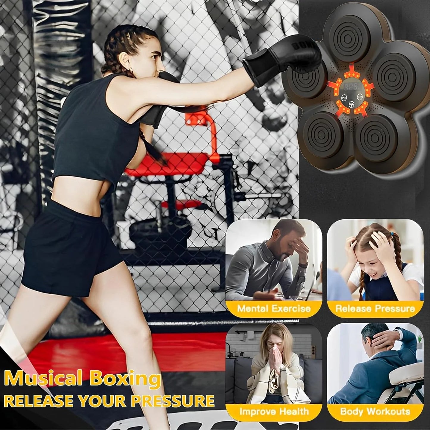 Music Boxing Machine, Electronic Boxing Training Equipment for Speed and Agility Training, Smart Boxing Machine Trainer with Boxing Gloves for Varied Workouts