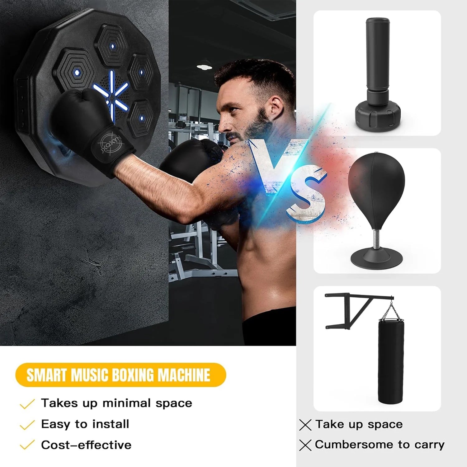 Music Boxing Machine, Upgraded 2.0 Smart Bluetooth Music Boxing Parent-Child Games, Wall-Mounted Exercise Equipment for Home Exercise New Fitness