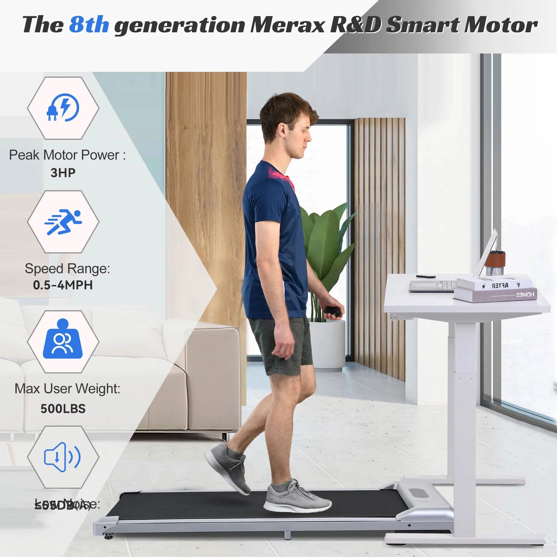 500LBS 3HP Walking Pad,Under Desk Treadmill with 4Mph Speed,47" Longer Quiet and Stable Pad with Bluetooth App,Speaker,Remote Control,Led Display,Portable Walking Pad Treadmill for Home/Office