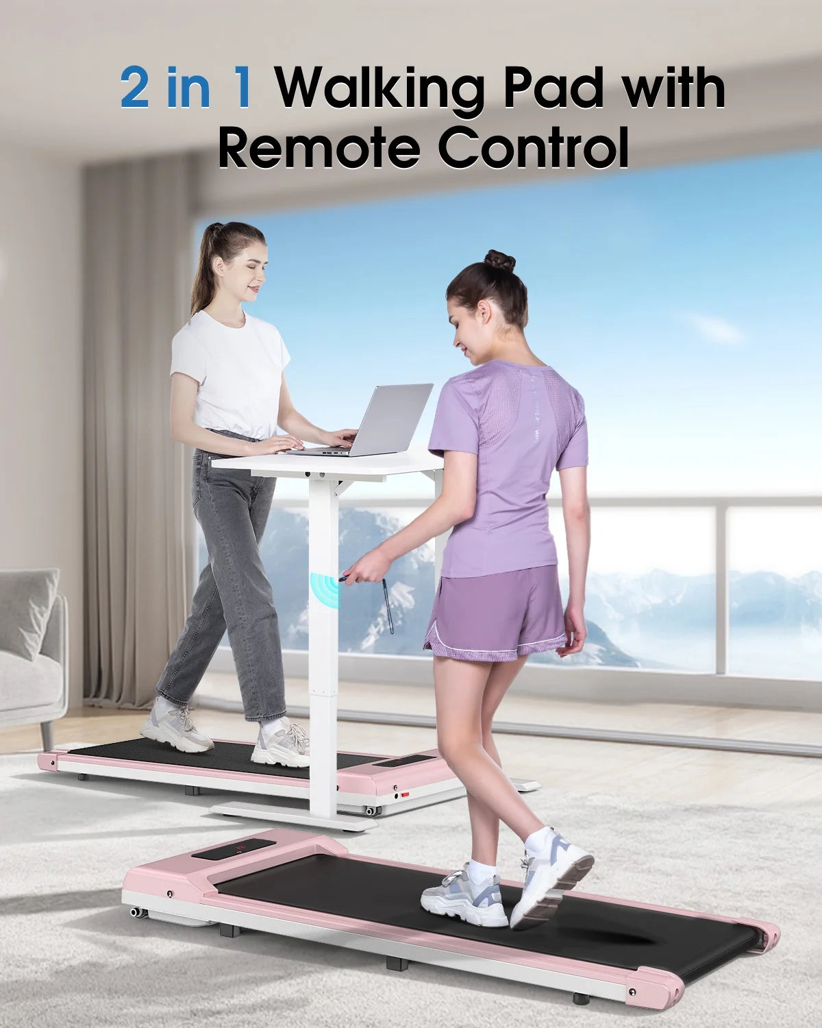 Walking Pad Treadmill 265Lb, under Desk Treadmill with Remote Control, Speed Range 0.6-6.2Mph, Pink